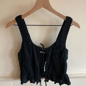 Black Abercrombie and Fitch Cropped Ruched Tank Top Tie Front Sleeveless Size S